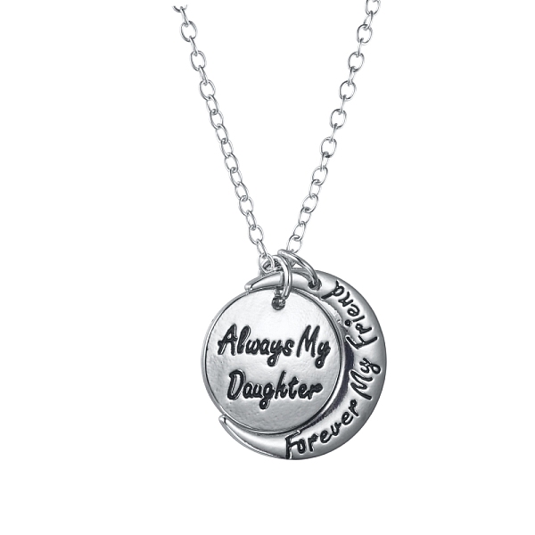 PandaHall Alloy Pendant Necklaces, with Lobster Claw Clasps, Flat Round & Moon with Word Always My Daughter, Forever My Friend, Platinum...
PandaHall Alloy Pendant Necklaces, with Lobster Claw Clasps, Flat Round & Moon with Word Always My Daughter, Forever My Friend, Platinum...