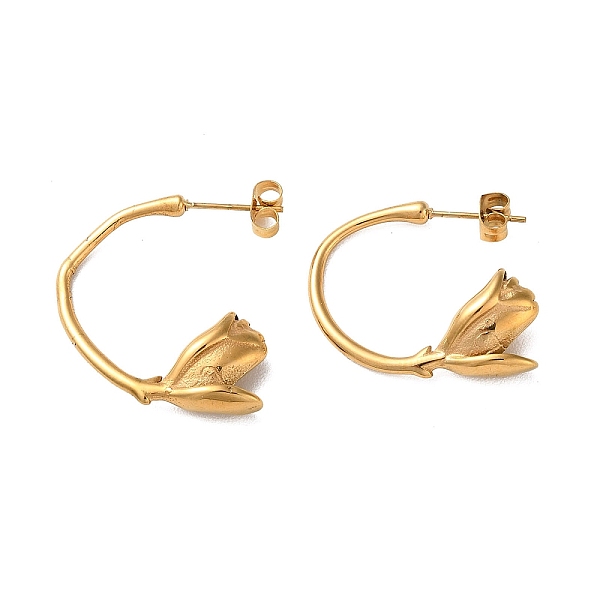 PandaHall Ion Plating(IP) 304 Stainless Steel Flower Stud Earrings, Half Hoop Earrings, Real 18K Gold Plated, 26x6mm 304 Stainless Steel...
PandaHall Ion Plating(IP) 304 Stainless Steel Flower Stud Earrings, Half Hoop Earrings, Real 18K Gold Plated, 26x6mm 304 Stainless Steel...