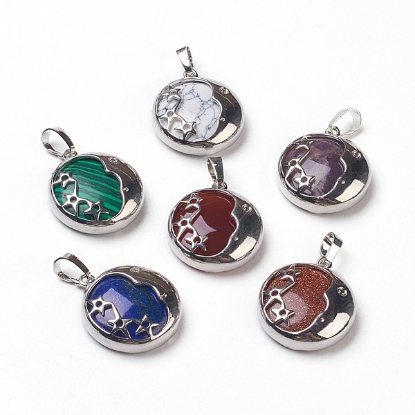 PandaHall Natural & Synthetic Mixed Stone Pendants, with Brass Findings, Flat Round with Star, Platinum, 27x23x6.5mm, Hole: 5x8mm Mixed...
PandaHall Natural & Synthetic Mixed Stone Pendants, with Brass Findings, Flat Round with Star, Platinum, 27x23x6.5mm, Hole: 5x8mm Mixed...