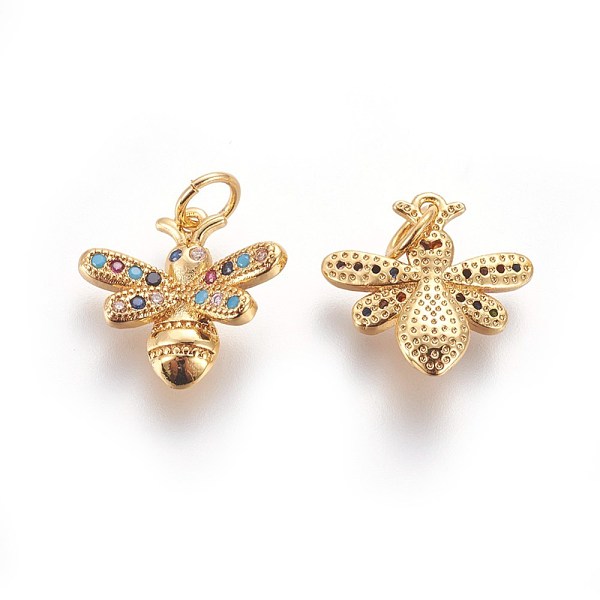 PandaHall Brass Micro Pave Cubic Zirconia Charms, Bees, Colorful, Golden, 13.5x14~14.5x3.5mm, Hole: 3mm Brass+Cubic Zirconia Bees
PandaHall Brass Micro Pave Cubic Zirconia Charms, Bees, Colorful, Golden, 13.5x14~14.5x3.5mm, Hole: 3mm Brass+Cubic Zirconia Bees