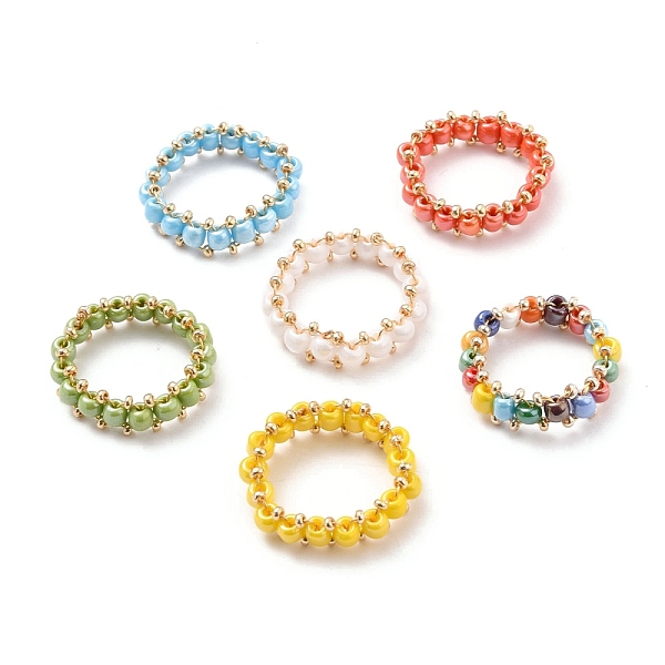 PandaHall Round Glass Seed Beaded Finger Rings, with Real 18K Gold Plated Copper Wire, Mixed Color, US Size 10 3/4(20.3mm) Glass Multicolor
PandaHall Round Glass Seed Beaded Finger Rings, with Real 18K Gold Plated Copper Wire, Mixed Color, US Size 10 3/4(20.3mm) Glass Multicolor