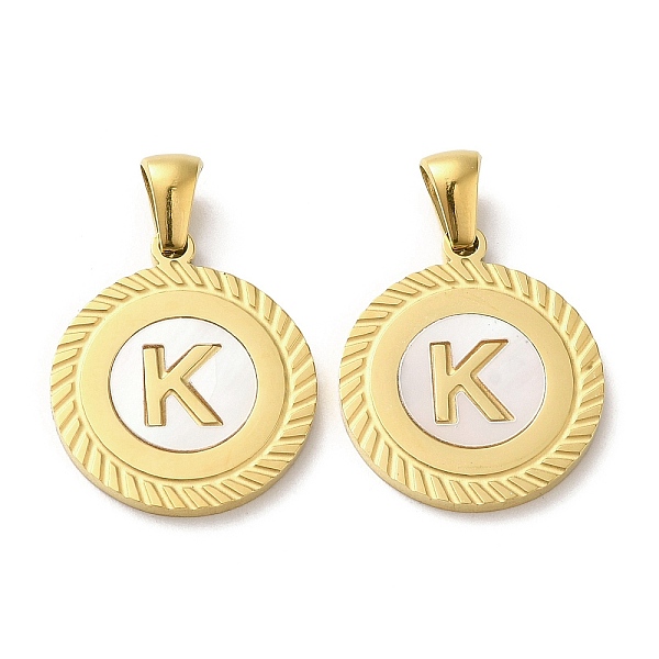 PandaHall Ion Plating(IP) 304 Stainless Steel Pendants, Flat Round Shell Charms with Letter, Golden, Letter K, 20.5x17.5x1.5mm, Hole...
PandaHall Ion Plating(IP) 304 Stainless Steel Pendants, Flat Round Shell Charms with Letter, Golden, Letter K, 20.5x17.5x1.5mm, Hole...