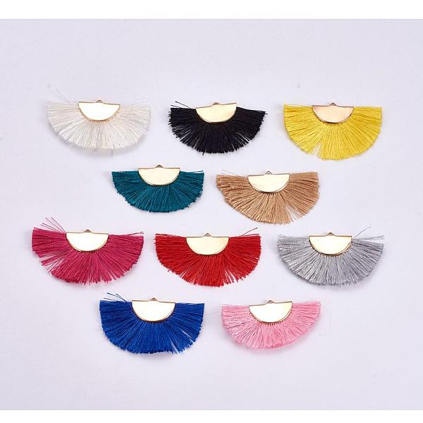 PandaHall Polyester Tassel Pendant Decorations, Fan Shaped, Golden, Mixed Color, 24.5~28x44~53x3mm, Hole: 3x1.5mm Polyester Multicolor
PandaHall Polyester Tassel Pendant Decorations, Fan Shaped, Golden, Mixed Color, 24.5~28x44~53x3mm, Hole: 3x1.5mm Polyester Multicolor