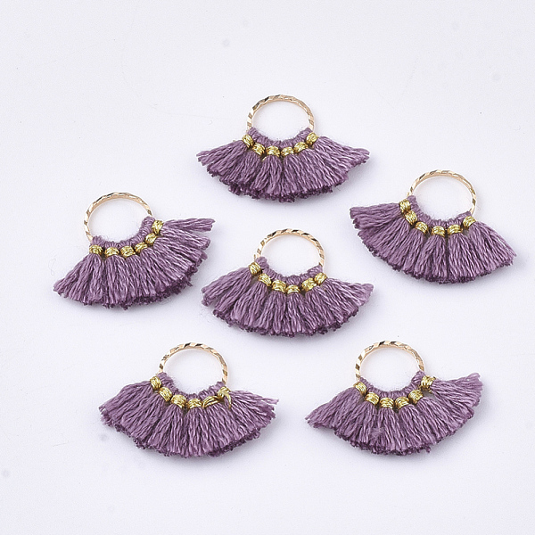 PandaHall Polycotton(Polyester Cotton) Tassel Pendants Decorations, with Brass Findings, Fan Shape, Golden, Old Rose, 14~15x20~22x1.5mm..., Purple
PandaHall Polycotton(Polyester Cotton) Tassel Pendants Decorations, with Brass Findings, Fan Shape, Golden, Old Rose, 14~15x20~22x1.5mm..., Purple