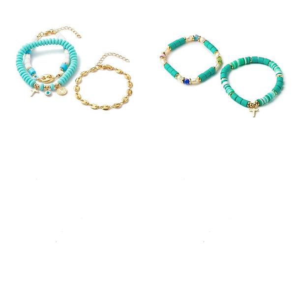 PandaHall 5Pcs 5 Style Handmade Polymer Clay Stretch & Brass Beaded & Alloy Link Chain Bracelets Set, with Millefiori Glass Beads and Pearl..., Cyan
PandaHall 5Pcs 5 Style Handmade Polymer Clay Stretch & Brass Beaded & Alloy Link Chain Bracelets Set, with Millefiori Glass Beads and Pearl..., Cyan