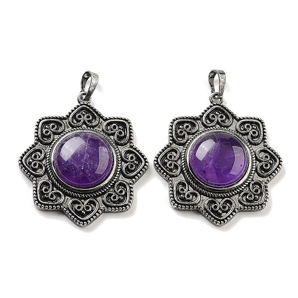 PandaHall Natural Amethyst & Brass Pendants, Antique Silver, Sun Charm, 43.5x39.5x9mm, Hole: 9.5x5.5mm Amethyst Sun
PandaHall Natural Amethyst & Brass Pendants, Antique Silver, Sun Charm, 43.5x39.5x9mm, Hole: 9.5x5.5mm Amethyst Sun