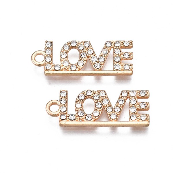 PandaHall Alloy Pendants, with Crystal Rhinestone, Cadmium Free & Nickel Free & Lead Free, Word Love, Light Gold, 25.5x10x2mm, Hole: 2mm..., Clear
PandaHall Alloy Pendants, with Crystal Rhinestone, Cadmium Free & Nickel Free & Lead Free, Word Love, Light Gold, 25.5x10x2mm, Hole: 2mm..., Clear