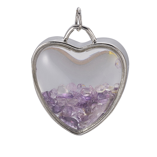PandaHall Natural Amethyst Chips Pendants, with Platinum Tone Brass Glass Findings, Heart, 37x32x18~18.5mm, Hole: 6mm Amethyst Heart
PandaHall Natural Amethyst Chips Pendants, with Platinum Tone Brass Glass Findings, Heart, 37x32x18~18.5mm, Hole: 6mm Amethyst Heart