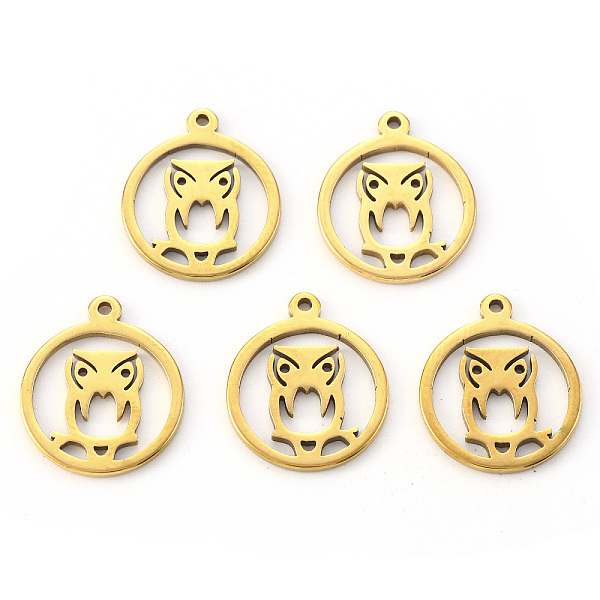 PandaHall Vacuum Plating 201 Stainless Steel Pendants, Laser Cut, Ring with Owl, Golden, 16.5x14x1mm, Hole: 1.2mm 201 Stainless Steel Owl
PandaHall Vacuum Plating 201 Stainless Steel Pendants, Laser Cut, Ring with Owl, Golden, 16.5x14x1mm, Hole: 1.2mm 201 Stainless Steel Owl