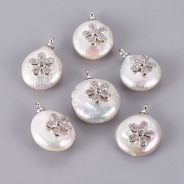 PandaHall Natural Cultured Freshwater Pearl Pendants, with Brass Cubic Zirconia Cabochons, Long-Lasting Plated, Nuggets with Flower, Real..., Clear
PandaHall Natural Cultured Freshwater Pearl Pendants, with Brass Cubic Zirconia Cabochons, Long-Lasting Plated, Nuggets with Flower, Real..., Clear