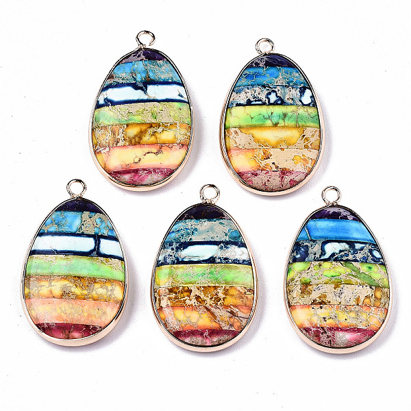 PandaHall Natural Regalite/Imperial Jasper/Sea Sediment Jasper Pendants, with Light Gold Tone Brass Edge and Brass Settings, Dyed, Rainbow...
PandaHall Natural Regalite/Imperial Jasper/Sea Sediment Jasper Pendants, with Light Gold Tone Brass Edge and Brass Settings, Dyed, Rainbow...