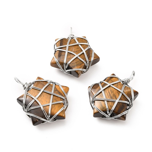PandaHall Natural Tger Eye Pendants, with Platinum Tone Copper Wire Wrapped, Cadmium Free & Lead Free, Star, 37~41x29~31x9~11mm, Hole...
PandaHall Natural Tger Eye Pendants, with Platinum Tone Copper Wire Wrapped, Cadmium Free & Lead Free, Star, 37~41x29~31x9~11mm, Hole...
