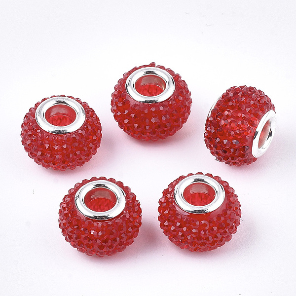 PandaHall Resin Rhinestone European Beads, Large Hole Beads, with Platinum Tone Brass Double Cores, Rondelle, Berry Beads, Red, 14x10mm...
PandaHall Resin Rhinestone European Beads, Large Hole Beads, with Platinum Tone Brass Double Cores, Rondelle, Berry Beads, Red, 14x10mm...