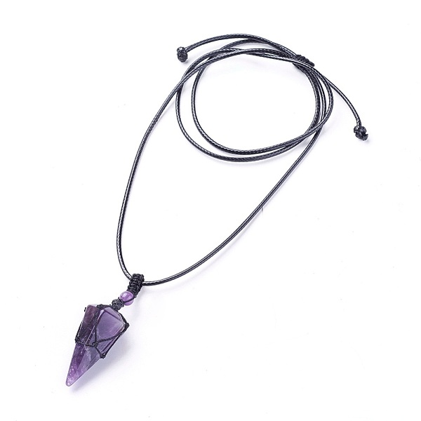 PandaHall Natural Amethyst Pendants Necklaces, with Waxed Cord and Nylon Cord, Cone, 31.18 inch~33 inch(79.2~84cm), 1.5~2mm Amethyst
PandaHall Natural Amethyst Pendants Necklaces, with Waxed Cord and Nylon Cord, Cone, 31.18 inch~33 inch(79.2~84cm), 1.5~2mm Amethyst