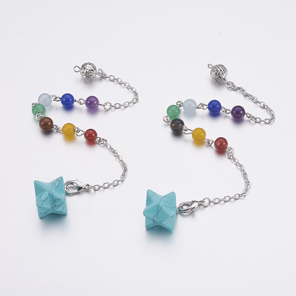 PandaHall Synthetic Turquoise Dowsing Pendulums, with Mixed Stone and Brass Findings, Chakra, Merkaba Star, Platinum, 205~230mm Synthetic...
PandaHall Synthetic Turquoise Dowsing Pendulums, with Mixed Stone and Brass Findings, Chakra, Merkaba Star, Platinum, 205~230mm Synthetic...