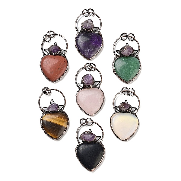 PandaHall Natural & Synthetic Mixed Gemstone & Amethyst Big Pendants, Brass Heart Charms with Jump Rings, Red Copper, 55~57x32~33x9~11mm...
PandaHall Natural & Synthetic Mixed Gemstone & Amethyst Big Pendants, Brass Heart Charms with Jump Rings, Red Copper, 55~57x32~33x9~11mm...