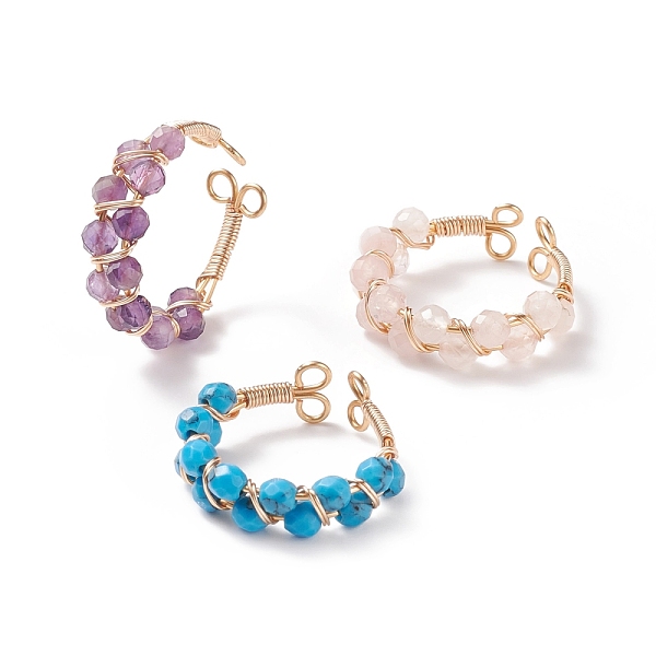 PandaHall Round Gemstone Braided Open Cuff Ring, Light Gold Plated Copper Wire Wrapped Jewelry for Women, US Size 8 1/2(18.5mm) Mixed Stone
PandaHall Round Gemstone Braided Open Cuff Ring, Light Gold Plated Copper Wire Wrapped Jewelry for Women, US Size 8 1/2(18.5mm) Mixed Stone