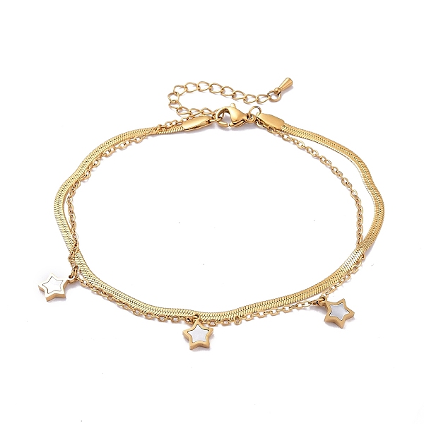 PandaHall Ion Plating(IP) 304 Stainless Steel Herringbone & Cable Chains Double Layer Multi-strand Bracelet, Synthetic Shell Star Charms...
PandaHall Ion Plating(IP) 304 Stainless Steel Herringbone & Cable Chains Double Layer Multi-strand Bracelet, Synthetic Shell Star Charms...