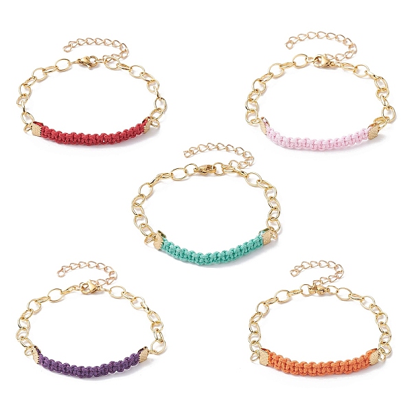 PandaHall Waxed Cotton Cords Braided Link Bracelets, with Golden Brass Cable Chains, Mixed Color, 7-1/8 inch(18cm) Brass Rectangle..., Multicolor
PandaHall Waxed Cotton Cords Braided Link Bracelets, with Golden Brass Cable Chains, Mixed Color, 7-1/8 inch(18cm) Brass Rectangle..., Multicolor