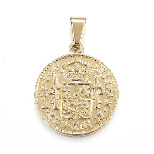 PandaHall 304 Stainless Steel Coin Pendants, Hispan Et Ind Rex Coin, Golden, 29x25x2.5mm, Hole: 5x7.5mm 304 Stainless Steel Flat Round
PandaHall 304 Stainless Steel Coin Pendants, Hispan Et Ind Rex Coin, Golden, 29x25x2.5mm, Hole: 5x7.5mm 304 Stainless Steel Flat Round