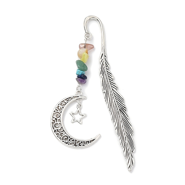 PandaHall Alloy Feather Bookmark with Moon & Star, Gemstone Chip Beaded Pendant Bookmark, Antique Silver, 182mm Alloy Feather
PandaHall Alloy Feather Bookmark with Moon & Star, Gemstone Chip Beaded Pendant Bookmark, Antique Silver, 182mm Alloy Feather
