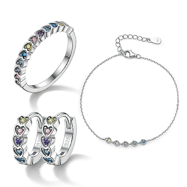 PandaHall Rhodium Plated Sterling Silver Heart Finger Rings & Link Bracelets & Hoop Earrings, Colorful Cubic Zirconia Heart Jewelry Set...
PandaHall Rhodium Plated Sterling Silver Heart Finger Rings & Link Bracelets & Hoop Earrings, Colorful Cubic Zirconia Heart Jewelry Set...