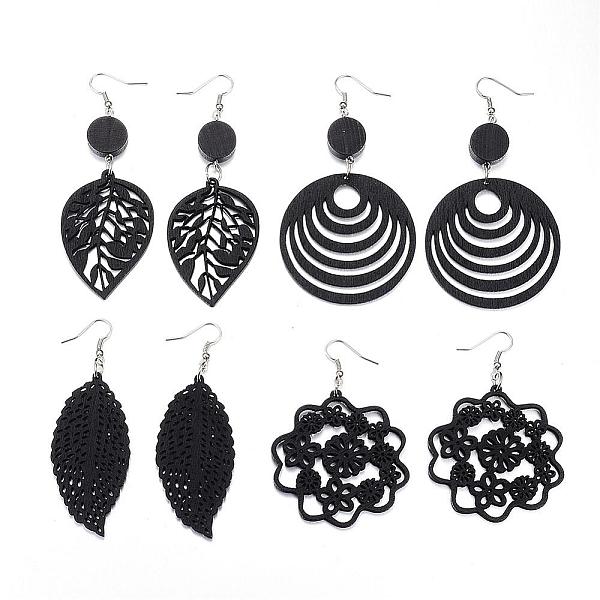 PandaHall Trendy Wood Dangle Earrings, with Platinum Tone Alloy Earring Hooks, Mixed Shapes, Black, 65~100x28.5~50mm, pin: 0.8mm Wood Black
PandaHall Trendy Wood Dangle Earrings, with Platinum Tone Alloy Earring Hooks, Mixed Shapes, Black, 65~100x28.5~50mm, pin: 0.8mm Wood Black