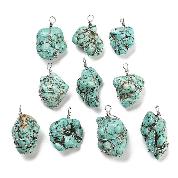 PandaHall Synthetic Turquoise Dyed Pendants, Nuggets Charms with Rack Plating Platinum Plated Brass Wire Wrapped, Lead Free & Cadmium Free...
PandaHall Synthetic Turquoise Dyed Pendants, Nuggets Charms with Rack Plating Platinum Plated Brass Wire Wrapped, Lead Free & Cadmium Free...