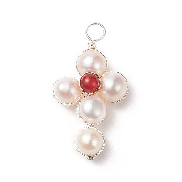 PandaHall Natural Carnelian Copper Wire Wrapped Pendants, Religion Cross Charms, with Cultured Freshwater Pearl Beads, Silver Color...
PandaHall Natural Carnelian Copper Wire Wrapped Pendants, Religion Cross Charms, with Cultured Freshwater Pearl Beads, Silver Color...