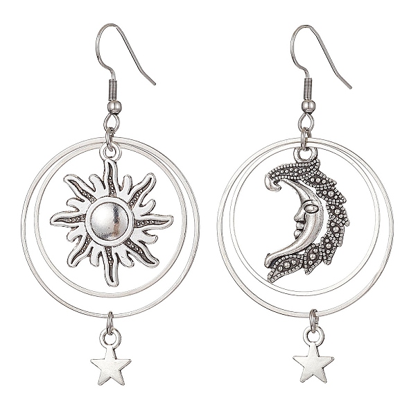 PandaHall Tibetan Style Alloy Sun & Moon & Star Asymmetrical Earrings, Brass Ring Drop Earrings with 304 Stainless Steel Pins, Antique...
PandaHall Tibetan Style Alloy Sun & Moon & Star Asymmetrical Earrings, Brass Ring Drop Earrings with 304 Stainless Steel Pins, Antique...