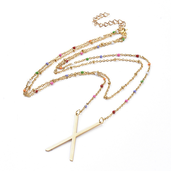 PandaHall 304 Stainless Steel Double Layer Necklaces, Pendant Necklaces, with Enamel, Cable Chains and Lobster Claw Clasps, Golden, Letter.X...
PandaHall 304 Stainless Steel Double Layer Necklaces, Pendant Necklaces, with Enamel, Cable Chains and Lobster Claw Clasps, Golden, Letter.X...