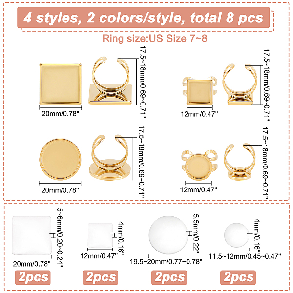 PandaHall DICOSMETIC 8Pcs 2 Colors Cuff Pad Ring Round/Square Finger Ring Trays Adjustable Rings Tray with Transparent Glass Cabochons Ring...
PandaHall DICOSMETIC 8Pcs 2 Colors Cuff Pad Ring Round/Square Finger Ring Trays Adjustable Rings Tray with Transparent Glass Cabochons Ring...