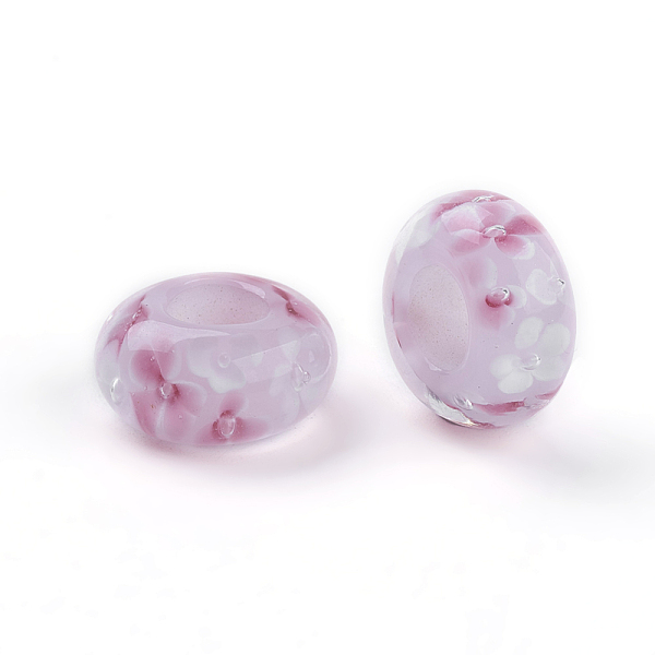 PandaHall Handmade Lampwork Beads, Large Hole Beads, Rondelle with Flower, Pink, 14x6.5mm, Hole: 6mm Lampwork Rondelle Pink
PandaHall Handmade Lampwork Beads, Large Hole Beads, Rondelle with Flower, Pink, 14x6.5mm, Hole: 6mm Lampwork Rondelle Pink