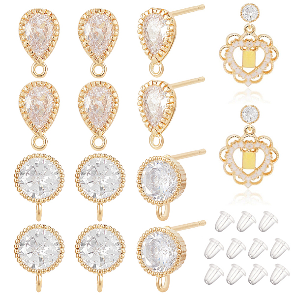 PandaHall BENECREAT 12Pcs 2 Style Flat Round & Teardrop Brass Cubic Zirconia Stud Earring Findings, with Loops and 20Pcs Plastic Ear Nuts..., Clear
PandaHall BENECREAT 12Pcs 2 Style Flat Round & Teardrop Brass Cubic Zirconia Stud Earring Findings, with Loops and 20Pcs Plastic Ear Nuts..., Clear