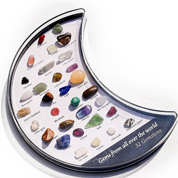 PandaHall Natural Gemstones Nuggets Collections, for Earth Science Teaching, Moon Box: 15.5x110x15mm, Gemstone: 8~14x5~8mm, 32pcs/box Mixed...
PandaHall Natural Gemstones Nuggets Collections, for Earth Science Teaching, Moon Box: 15.5x110x15mm, Gemstone: 8~14x5~8mm, 32pcs/box Mixed...