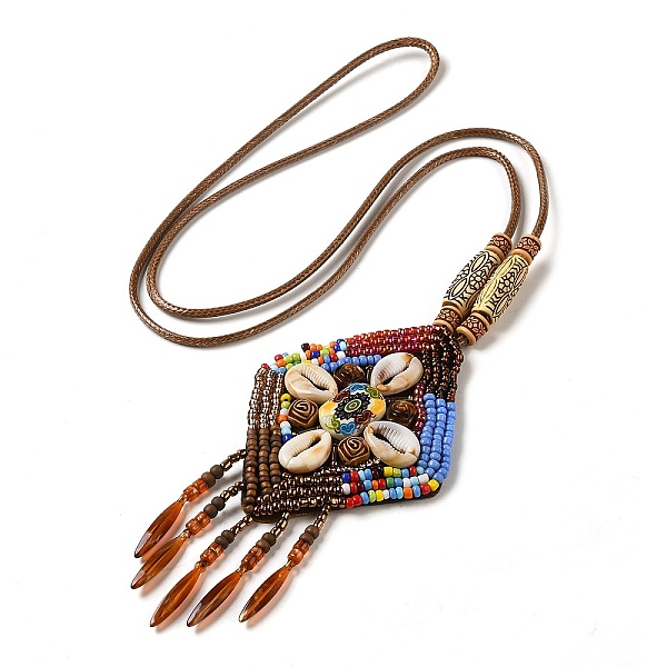 PandaHall Colorful Woven Shells Pendant Necklaces for Women, with Hemp Ropes Shell Rhombus
PandaHall Colorful Woven Shells Pendant Necklaces for Women, with Hemp Ropes Shell Rhombus