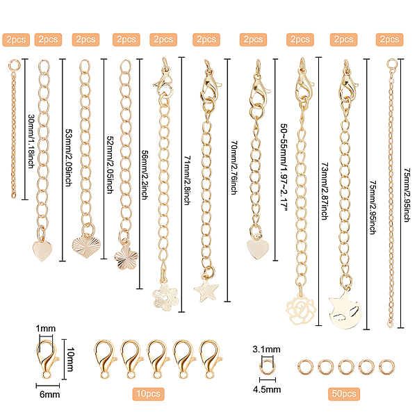 PandaHall BENECREAT 20Pcs Mixed Style 18K Gold Plated Brass Chain Extender 10Pcs Lobster Clasps and 50Pcs Open Jump Rings for Jewelry Making...
PandaHall BENECREAT 20Pcs Mixed Style 18K Gold Plated Brass Chain Extender 10Pcs Lobster Clasps and 50Pcs Open Jump Rings for Jewelry Making...