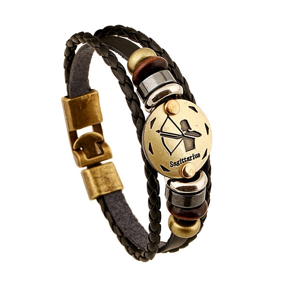 PandaHall Braided Cowhide Cord Multi-Strand Bracelets, Constellation Bracelet for Men, with Wood Bead & Alloy Clasp, Sagittarius..., Black
PandaHall Braided Cowhide Cord Multi-Strand Bracelets, Constellation Bracelet for Men, with Wood Bead & Alloy Clasp, Sagittarius..., Black