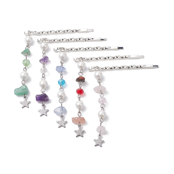 PandaHall Natural Gemstone Chip & Pearl Hair Bobby Pin, Star 304 Stainless Steel Charm Pin for Women Girls, 72mm Mixed Stone Star
PandaHall Natural Gemstone Chip & Pearl Hair Bobby Pin, Star 304 Stainless Steel Charm Pin for Women Girls, 72mm Mixed Stone Star