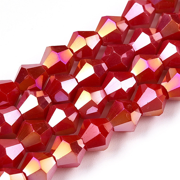 PandaHall Opaque Solid Color Electroplate Glass Beads Strands, AB Color Plated, Faceted, Bicone, Crimson, 6x5.5mm, Hole: 1mm, about..., Pink
PandaHall Opaque Solid Color Electroplate Glass Beads Strands, AB Color Plated, Faceted, Bicone, Crimson, 6x5.5mm, Hole: 1mm, about..., Pink