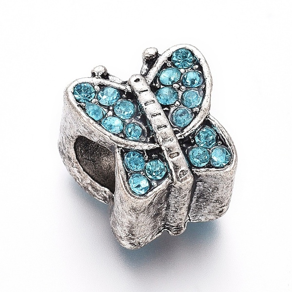 PandaHall Antique Silver Plated Alloy European Beads, with Rhinestone, Large Hole Beads, Butterfly, Aquamarine, 11x10.5x9mm, Hole: 5mm..., Cyan
PandaHall Antique Silver Plated Alloy European Beads, with Rhinestone, Large Hole Beads, Butterfly, Aquamarine, 11x10.5x9mm, Hole: 5mm..., Cyan
