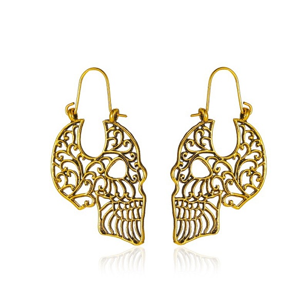PandaHall Hollow Skull Big Hoop Earrings, Alloy Earrings for Women, Antique Golden, 46x26mm Alloy Skull
PandaHall Hollow Skull Big Hoop Earrings, Alloy Earrings for Women, Antique Golden, 46x26mm Alloy Skull