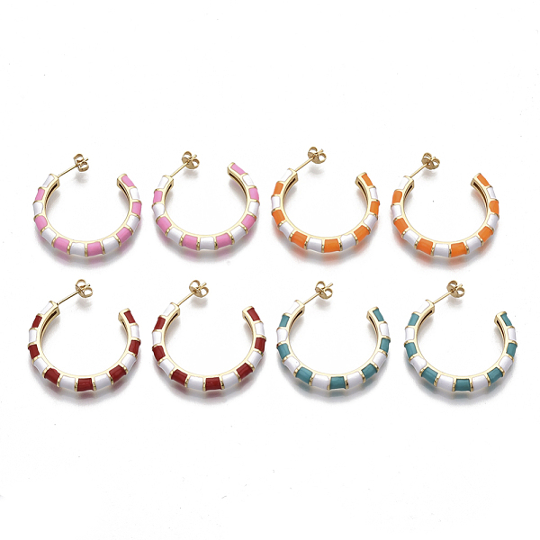 PandaHall Brass Stud Earrings, Half Hoop Earrings, with Two Tone Enamel and Earring Backs, Real 18K Gold Plated, Bamboo Shape, Mixed Color..., Multicolor
PandaHall Brass Stud Earrings, Half Hoop Earrings, with Two Tone Enamel and Earring Backs, Real 18K Gold Plated, Bamboo Shape, Mixed Color..., Multicolor