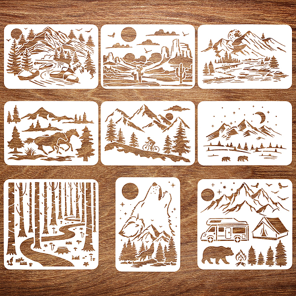 PandaHall FINGERINSPIRE 9 Pcs Landscape Painting Large Stencil 8.3x11.7" 11.8x11.8" Mountains Woods Wolves Horses Houses Cars Bears Human...
PandaHall FINGERINSPIRE 9 Pcs Landscape Painting Large Stencil 8.3x11.7" 11.8x11.8" Mountains Woods Wolves Horses Houses Cars Bears Human...