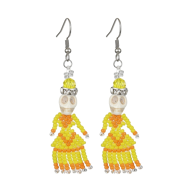 PandaHall Dyed Synthetic Turquoise & MIYUKI Rocailles Skeleton Dangle Earrings, 304 Stainless Steel Long Drop Earrings, Yellow, 67mm...
PandaHall Dyed Synthetic Turquoise & MIYUKI Rocailles Skeleton Dangle Earrings, 304 Stainless Steel Long Drop Earrings, Yellow, 67mm...
