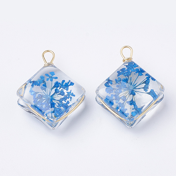 PandaHall Glass Pendants, with Dried Flower Inside & Brass Findings, Rhombus, Golden, Dodger Blue, 21~22x16x9mm, Hole: 2mm Brass+Glass...
PandaHall Glass Pendants, with Dried Flower Inside & Brass Findings, Rhombus, Golden, Dodger Blue, 21~22x16x9mm, Hole: 2mm Brass+Glass...