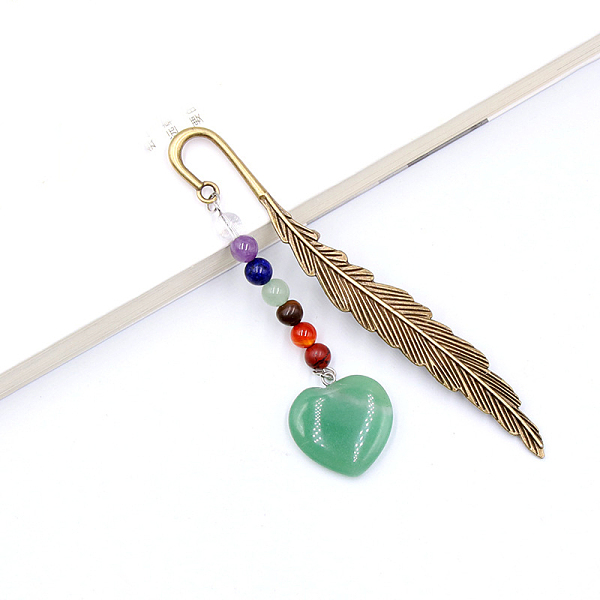 PandaHall Natural Green Aventurine Heart Pendant Bookmark, with 7 Natural Gemstone Round Beads, Feather Shape Alloy Bookmark, 120mm Green...
PandaHall Natural Green Aventurine Heart Pendant Bookmark, with 7 Natural Gemstone Round Beads, Feather Shape Alloy Bookmark, 120mm Green...