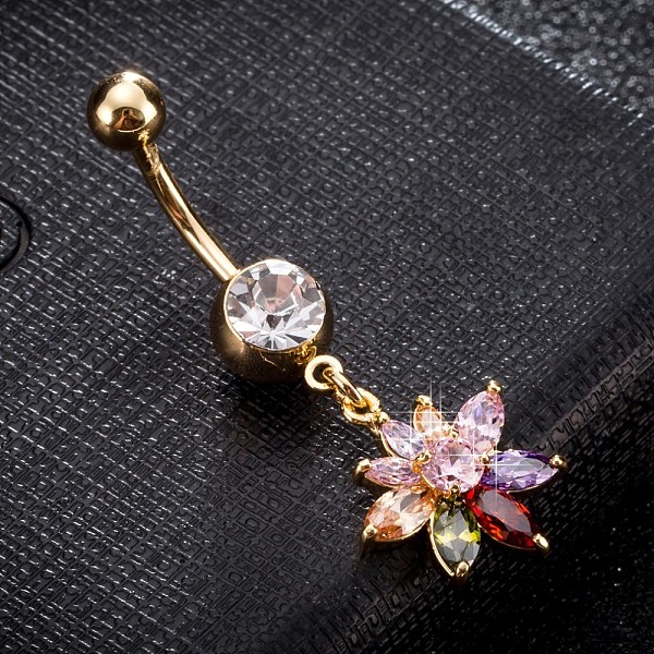 PandaHall Brass Cubic Zirconia Navel Ring, Belly Rings, with 304 Stainless Steel Bar, Cadmium Free & Lead Free, Real 18K Gold Plated, Flower...
PandaHall Brass Cubic Zirconia Navel Ring, Belly Rings, with 304 Stainless Steel Bar, Cadmium Free & Lead Free, Real 18K Gold Plated, Flower...