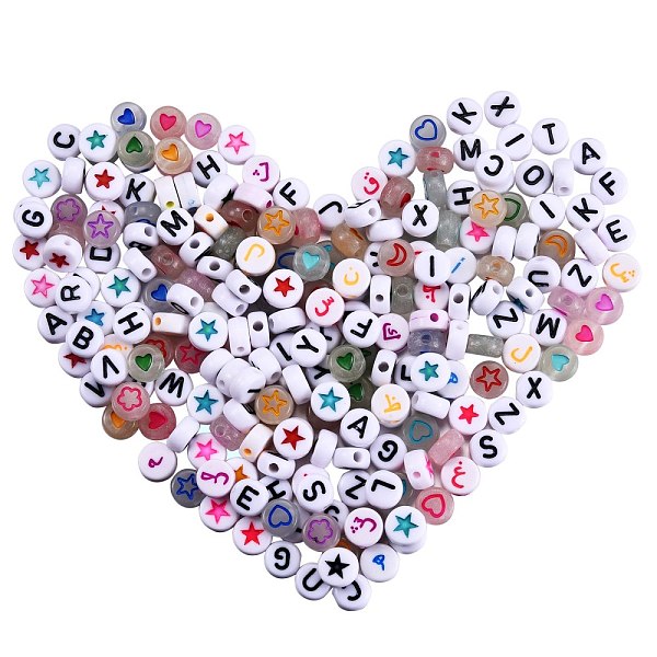 PandaHall 1000Pcs 5 Style Acrylic Beads, Flat Round with Arabic Alphabet & Star & Letter & Flower & Heart & Moon, Colorful, 7x3.5~4mm, hole...
PandaHall 1000Pcs 5 Style Acrylic Beads, Flat Round with Arabic Alphabet & Star & Letter & Flower & Heart & Moon, Colorful, 7x3.5~4mm, hole...