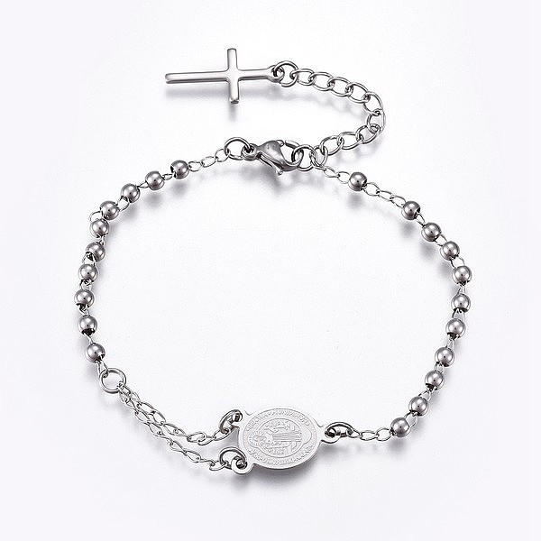 PandaHall Religion Theme 201 Stainless Steel Charm Bracelets, Oval and Cross, Rosary Center Pieces, Stainless Steel Color, 6-3/4 inch...
PandaHall Religion Theme 201 Stainless Steel Charm Bracelets, Oval and Cross, Rosary Center Pieces, Stainless Steel Color, 6-3/4 inch...